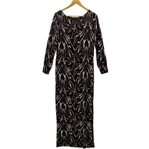 Vertigo Paris Maxi Dress Marblized Purple Black Print Medium